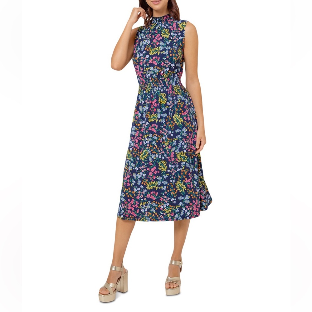 New with tags, Leota WILDFLOWER BOUQUET CLASSIC NAVY SAMANTHA DRESS medium navy.